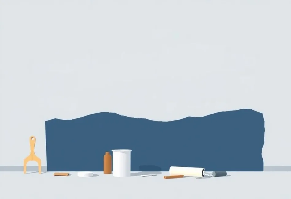 Outils de peinture disposés dans l'ordre des étapes du chantier