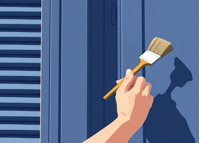Mise en peinture au pinceau de volets et d'encadrements en bois