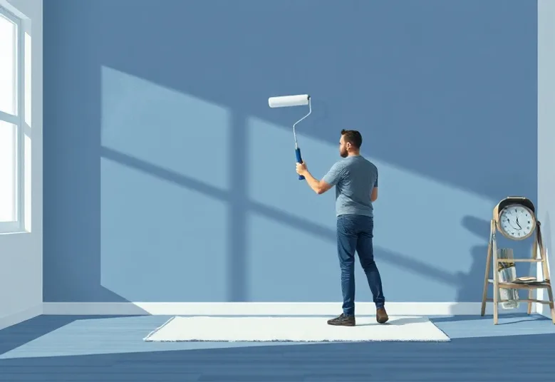 Peintre appliquant la peinture au rouleau sur un mur de salon